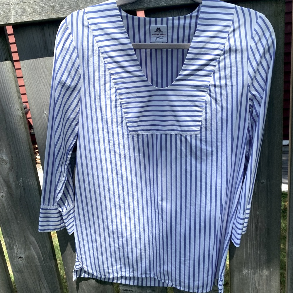 J crew blue & white striped pullover tunic shirt